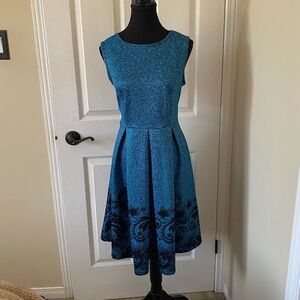 Teal & Black Paisley Print Fit & Flare Dress